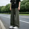Pantalones casuales de seda helada bordados estilo japonés para hombre, pantalones finos holgados rectos de pierna ancha para otoño, pantalones de hombre fluidos hasta el suelo
