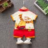 Traje de ropa para niños y niñas, traje de dos piezas con solapa de oso de dibujos animados de tigre saltando, pantalones cortos de manga corta a juego de colores para bebés