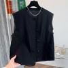 Foto Real de Verão Novo Estilo Preto Patchwork Cor Pura Casual Camisa em Camadas Solta Colete Top
