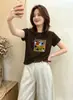 Camiseta de algodão canelado 220g para mulheres, fábrica de origem Treze Linhas de Guangzhou, top justo de manga curta, exclusivo de atacado de verão