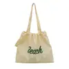 Mochila casual de lona de gran capacidad, bolsa de cordón con letras estilo perezoso, bolso de hombro para mujeres oficinistas, para ir al trabajo, ir de compras y tutorías