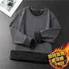 Playera de Manga Larga con Cuello Redondo para Hombre Otoño e Invierno Capa Base Plus Terciopelo Ropa Cálida Gruesa Color Sólido Ropa Interior Ropa de Otoño Top