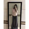 Camiseta básica acanalada rosa con cuello en V, amigable con la piel para mujer, adecuada para otoño e invierno, se usa debajo de un abrigo, ajustada, suéter suave y acogedor, top puro y seductor