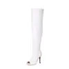 Botas femininas novas para primavera e outono de 2025, botas de salto alto, botas de bico aberto, botas de cavaleiro, tamanhos 34-47, sapatos de comércio exterior plus size
