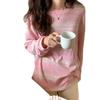 Playera de Rayas de Cuello Redondo y Manga Larga para Mujer, Nuevo Diseño Otoño 2025, Corte Holgado, Tops para Estudiante, Estilo Trendy Ins