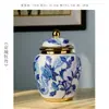 Porcelana Azul y Blanca Casa con Tapa Jarra General Cerámica de Alta Gama Florero Adornos de Entrada Sala de Estar Decoración de Hotel Artesanías Venta al por Mayor