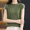 Camiseta de Imitación de Lana Fina de Alta Calidad de Manga Corta para Mujer, Nuevo Tejido de Punto Primavera/Verano, Suéter sin Mangas de Cuello Redondo