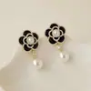 Pendientes de camelia con perla dulce y aguja de plata S925, pendientes de perla con forma de gota de agua con flor perlada retro japonesa y coreana, de moda