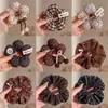 Goma para el pelo floral marrón, elegante y a la moda, con diseño de cuadros para mujer, nuevo estilo 2026, accesorio para el pelo de tela de alta calidad
