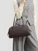 Bolso de Bowling de Piel de Vaca de Primera Capa, Color Sólido, Estilo Coreano, Sensación de Alta Gama, Bolso de Mano para Hombro, Piel Genuina, Gran Capacidad, Nuevo Bolso para Axila