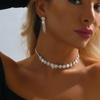Fabricantes transfronterizos suministran conjunto de 2 piezas de collar y pendientes de perlas de imitación y diamantes de agua personalizados de moda para mujeres europeas y americanas