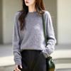 Suéter de Lã Plush de Gola Redonda de Linha Única Pronta para Vestir para Mulheres no Outono e Inverno Novo Suéter de Base de Caxemira de Estilo Preguiçoso Solto para Mulheres