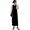 Vestido feminino de verão japonês transfronteiriço, novo temperamento, gola redonda, malha com costura, microtransparente, manga de sino, fino, falso duas peças