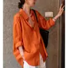Camisa casual de manga larga con cuello naranja para mujer, para usar en verano, corte favorecedor y relajado, elegante top exterior protector solar