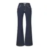 Jeans boca de sino azul escuro retrô para mulheres, nova coleção outono 2026, cintura alta, emagrecedor e valoriza a silhueta para figuras baixinhas