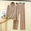 Otoño e Invierno Nuevo Estilo Terciopelo Alemán Térmico Traje de Hilo Media Cuello Alto Manga Larga Camisa Base Pantalones Casuales Talla Grande Conjunto de Dos Piezas para Mujer