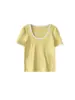 Camiseta de Verano para Mujer Talla Grande, Ajustada, Cuello en U, Bloques de Color, Manga Corta, Escote Bajo Clavícula, Urbana Dulce y Picante, Top Corto