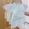 Ropa de Verano para Bebé 605 Sencilla de Color Caramelo con Mangas Cortas Se Puede Usar Fuera de Casa, Adecuada para Bebés y Niños Pequeños, Conjunto de Ropa para el Hogar para Bebé