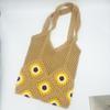 Bolso de Ganchillo de Hilo de Algodón con Girasol para Mujer 2025 Nuevo Bolso Tejido Bolso Tote de Hombro Bolso de Paja para Vacaciones en la Costa Playa