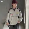 Chaqueta de estilo de carreras con cuello alto para niños, nueva colección otoño 2026, prenda exterior estampada para niños mayores, camisa con cremallera color block de corte holgado