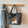 Versão Coreana da Bolsa de Lona Ins Gato Fofo de Grande Capacidade para Mulheres 2026 Novo Modelo Bolsa de Ombro Casual para Estudantes, Sala de Aula, Deslocamento