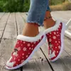 Zapatos de mujer nuevos de gran tamaño transfronterizos, pantuflas de algodón navideñas, pantuflas de algodón festivas para mujer, planos de otoño e invierno, cómodos y mullidos