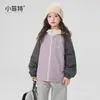 Jaqueta softshell de inverno para meninas Little Fitter, novo estilo, blusa com capuz forrada de fleece, corta-vento moderno para crianças maiores