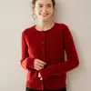 Nuevo Cárdigan de Punto de Cachemira Retorcido de Cuello Redondo para Mujer Color Puro Elegante Ropa de Trabajo Informal Sencillo Chaqueta de Manga Larga con Botones