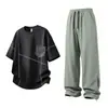 Camiseta casual de manga corta de moda estilo americano, pantalones finos de seda de hielo para verano, frescos, de secado rápido, traje deportivo de moda estilo americano