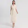 Ropa de Mujer de Comercio Exterior, Foto Real de Vestido de Verano de Alta Gama Estilo Francés con Ceñido a la Cintura, Bordado Pesado, Cuello en V, Multicolor y Diseño Elegante