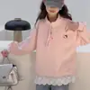 Sudadera para Niña Primavera Dibujos Animados Media Cremallera 2026 Nuevo Estilo de Primavera Estilo Celebridad de Internet para Niños Mayores Top con Retazos de Encaje Transfronterizo