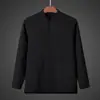Camisa de Manga Larga Estilo Chino Zen Retro con Botón de Rana para Hombre, Color Liso Casual, Cuello en V, Nueva Colección Primavera Otoño