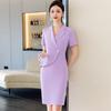 Ropa de Verano al por Mayor Nuevo Temperamento Salón de Belleza Joyería Ropa de Trabajo Morado Falso Dos Piezas Manga Corta Vestido de Negocios para Mujer