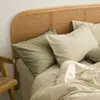 Conjunto de Quatro Peças Liso Colorido 100% Algodão Algodão Lavado Estilo Nórdico Dormitório Estudantil Roupa de Cama 100% Algodão Capa de Edredom Lençol com Elástico