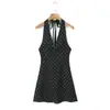 Vestido de alça com estampa de bolinhas retrô feminino 2024 primavera/verão francês hot girl decote V profundo costas nuas saia slim