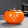 Tarro de Té de Caqui Simulado Caqui Ruyi Naranja Tarro Pequeño Tarro Sellado Tarro de Té de Cerámica Venta al por Mayor Tarro de Cerámica