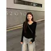 Suéter rosa com gola U, blusa de manga longa de tricô, novo estilo outono/inverno, pura e sensual, com corte justo e que valoriza a silhueta, para mulheres