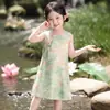 Nuevo Qipao de Estilo Chino sin Mangas para Niña, Vestido Delgado con Estampado Nuevo de Verano para Actuación de Guzheng y Sesión de Fotos al Aire Libre