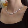 Diseño Nuevo Simple Retro Temperamento Corte Francés Lapis Lazulein Grano Cuadrado Destacado Collar de Perlas Barrocas de Agua Dulce