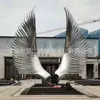 Escultura Abstracta de Ala de Acero Inoxidable con Superficie de Espejo, Gran Adorno para Paisaje Exterior, Lugar Popular para Fotos en la Plaza de la Oficina de Ventas