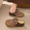 Mules Aumenta Altura Interna com Fivela Retrô 2026 Outono Merade Solado Grosso Slip-on Bico Fechado Meia Sandália para Mulheres