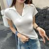 Camiseta Polo de Gola V Manga Curta para Mulheres Verão 2025 Novo Design Slimming Look Top Curto