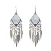 Pendientes Geométricos de Hoja Bohemios, Pendientes Largos con Borla Retro Personalizados, Joyería de Oreja Étnica de Plata, Venta Caliente en Stock al por Mayor