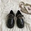 Sapatos Pretos Pequenos de Couro com Salto Grosso e Solado Grosso para Mulheres 2025 Outono Novo Estilo Britânico Retro com Cadarço Ins