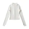 Exportación al por mayor Ropa de mujer 2025 Otoño e Invierno Estilo Europeo y Americano Manga Larga Ajustado Color Sólido Cremallera Camiseta Tops de Gama Alta Ins