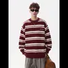 Coleção outono e inverno: suéter listrado color block masculino, peça interna casual, tricô para casais, suéter de caimento relaxado estilo japonês, top de tricô retrô