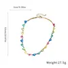 Colar de Coração Color Block com Gotejamento de Óleo e Cravejado de Diamantes, Luxo Leve, Acabamento Requintado, Corrente de Clavícula Personalizada, Acessório Versátil de Nicho de Luxo