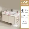 Gabinete de baño de aluminio con espacio de almacenamiento lateral, adecuado para baños pequeños, con lavabo cerámico integrado y mueble tocador