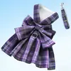 Falda para Mascota con Arnés Integrado, Falda a Cuadros Estilo JK con Arnés y Correa para Pasear Perros y Gatos, Ropa tipo Chaleco