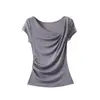 Estilo novo de verão ombro a ombro lyocell lã estilo desejo puro elegante afunilado cintura franzida manga curta blusa para mulheres
